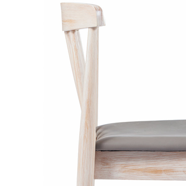 Beige Vinyl Seat/Antique White Wood Frame |#| Commercial Solid Wood Dining Chair with Vinyl Padded Seat - Antique White/Beige