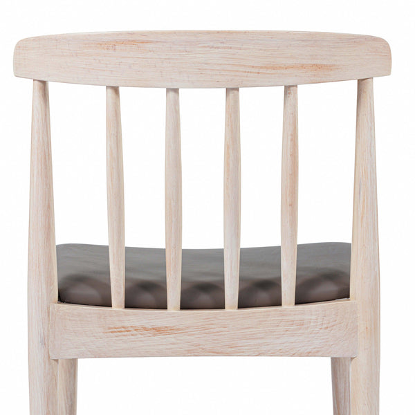 Beige Vinyl Seat/Antique White Wood Frame |#| Commercial Solid Wood Dining Chair with Vinyl Padded Seat - Antique White/Beige
