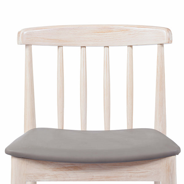 Beige Vinyl Seat/Antique White Wood Frame |#| Commercial Solid Wood Dining Chair with Vinyl Padded Seat - Antique White/Beige