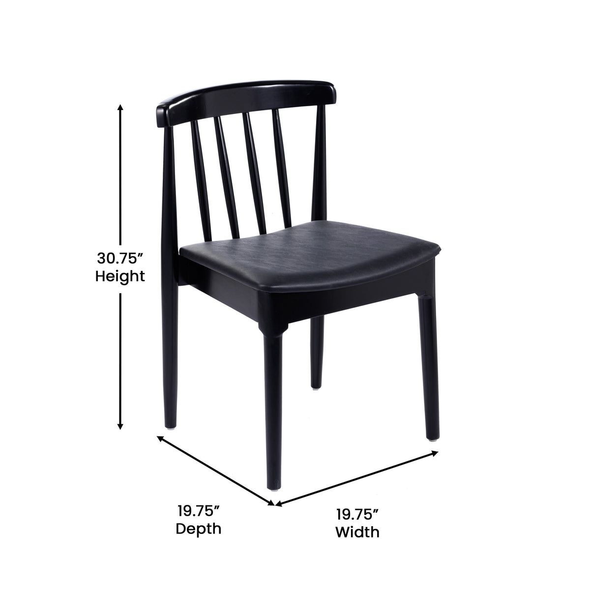 Black Vinyl Seat/Black Wood Frame |#| Commercial Solid Wood Dining Chair with Vinyl Padded Seat - Black/Black