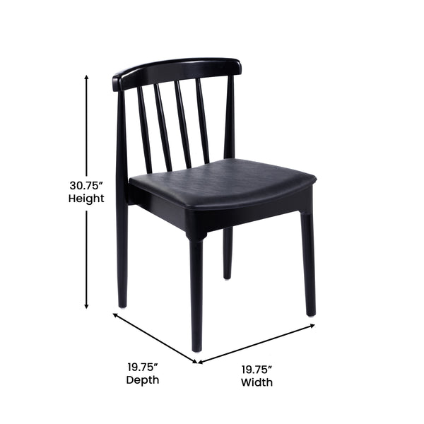 Black Vinyl Seat/Black Wood Frame |#| Commercial Solid Wood Dining Chair with Vinyl Padded Seat - Black/Black
