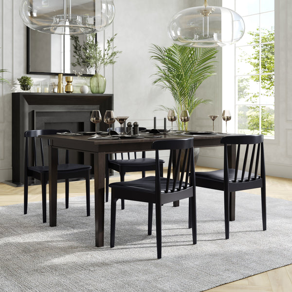 Black Vinyl Seat/Black Wood Frame |#| Commercial Solid Wood Dining Chair with Vinyl Padded Seat - Black/Black