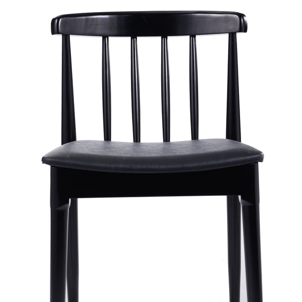 Black Vinyl Seat/Black Wood Frame |#| Commercial Solid Wood Dining Chair with Vinyl Padded Seat - Black/Black