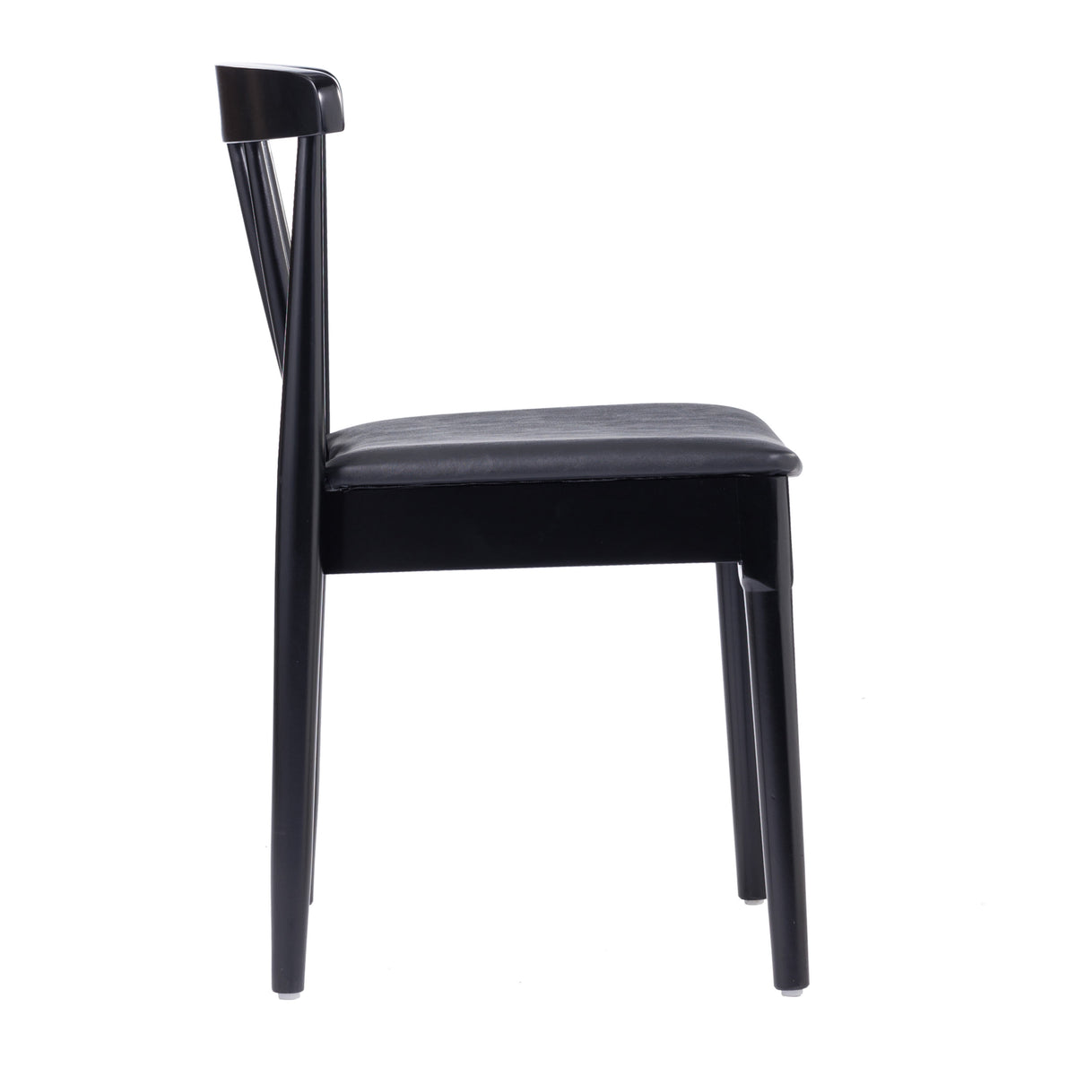 Black Vinyl Seat/Black Wood Frame |#| Commercial Solid Wood Dining Chair with Vinyl Padded Seat - Black/Black