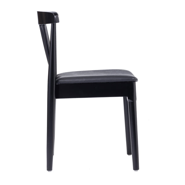 Black Vinyl Seat/Black Wood Frame |#| Commercial Solid Wood Dining Chair with Vinyl Padded Seat - Black/Black