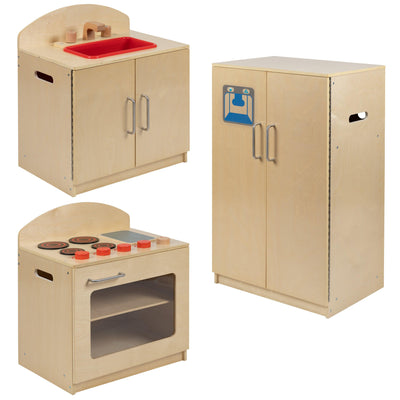 Children's Wooden Kitchen Set - Stove, Sink and Refrigerator for Commercial or Home Use - Safe, Kid Friendly Design