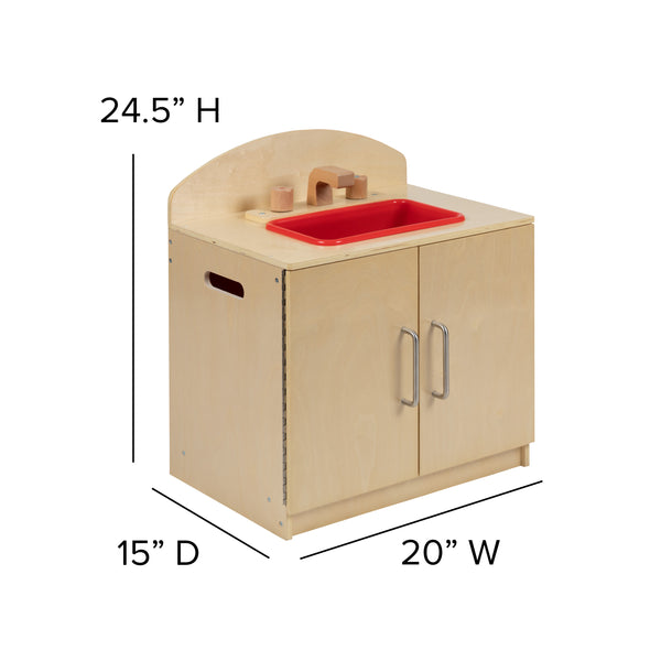 Children's Wooden Kitchen Sink with Turnable Knobs for Commercial or Home Use