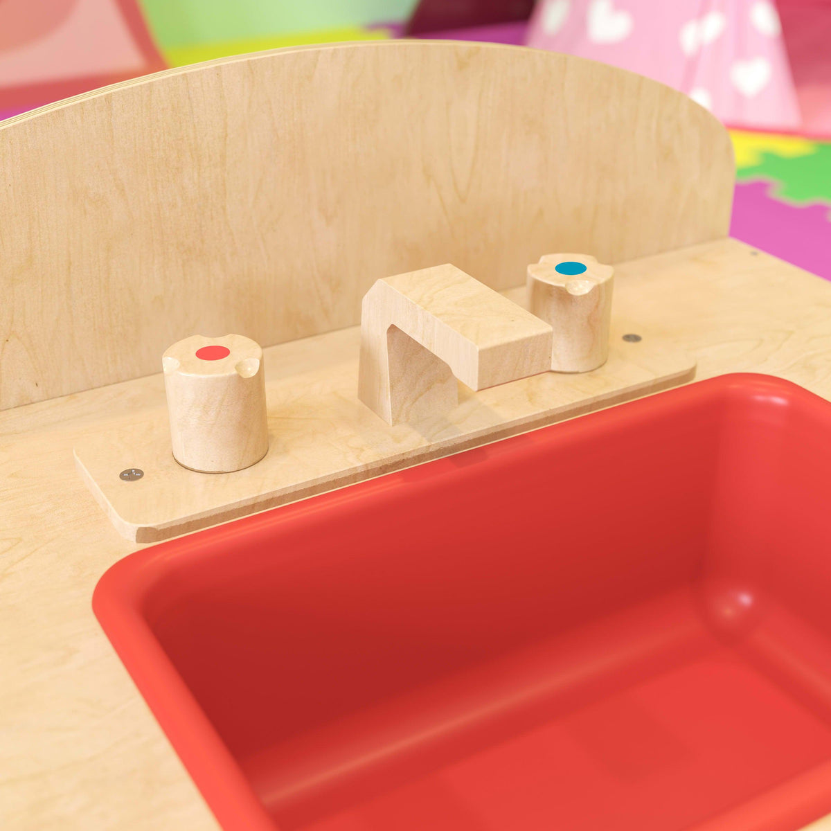 Children's Wooden Kitchen Sink with Turnable Knobs for Commercial or Home Use