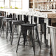 Black Resin Wood Seat/Black Frame |#| All-Weather Black Commercial Backless Counter Stools-Black Poly Seat-4 PK