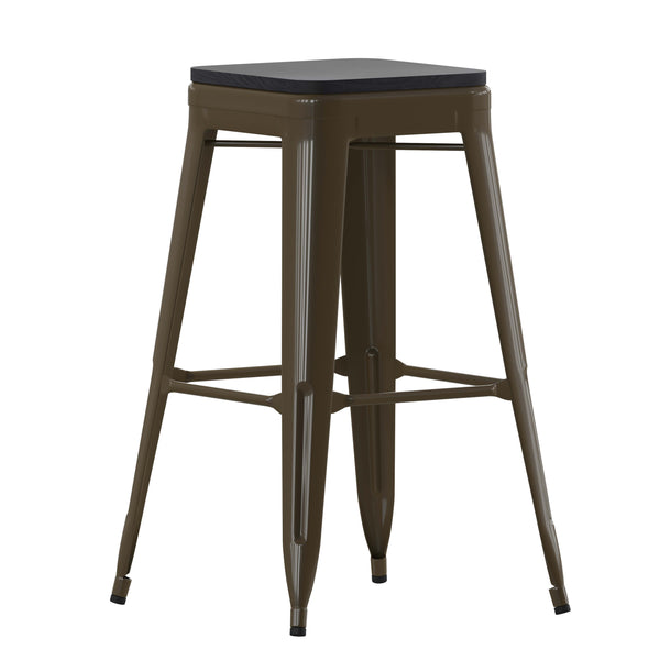 Black Resin Wood Seat/Gun Metal Frame |#| All-Weather GN Commercial Backless Bar Stools-Black Poly Seat-4 PK