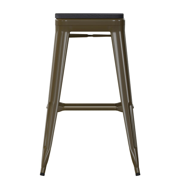 Black Resin Wood Seat/Gun Metal Frame |#| All-Weather GN Commercial Backless Bar Stools-Black Poly Seat-4 PK