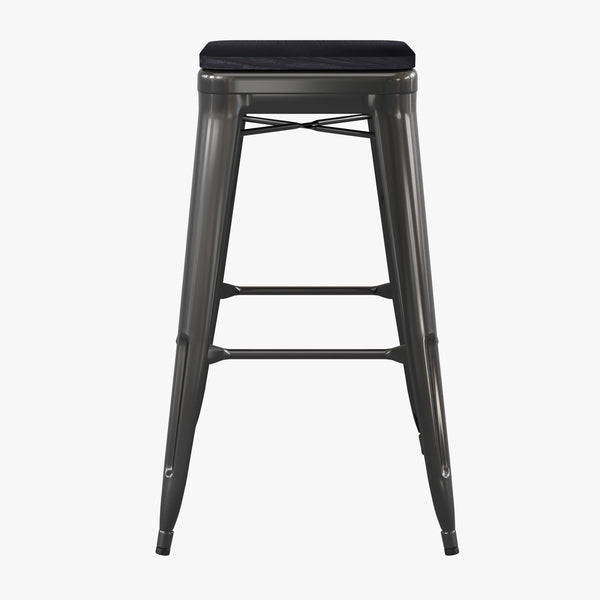 Black Resin Wood Seat/Black Frame |#| All-Weather Black Commercial Backless Bar Stools-Black Poly Seat-4 PK