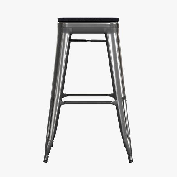 Black Resin Wood Seat/Black Frame |#| All-Weather Black Commercial Backless Bar Stools-Black Poly Seat-4 PK