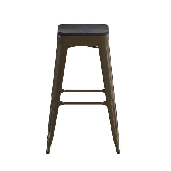 Black Resin Wood Seat/Gun Metal Frame |#| All-Weather GN Commercial Backless Bar Stools-Black Poly Seat-4 PK