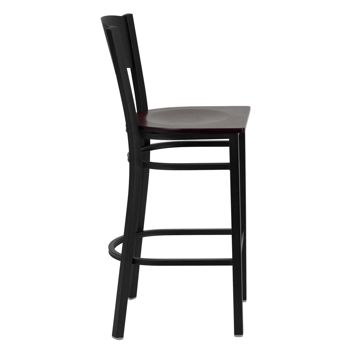 Mahogany Wood Seat/Black Metal Frame |#| Black Circle Back Metal Restaurant Barstool - Mahogany Wood Seat