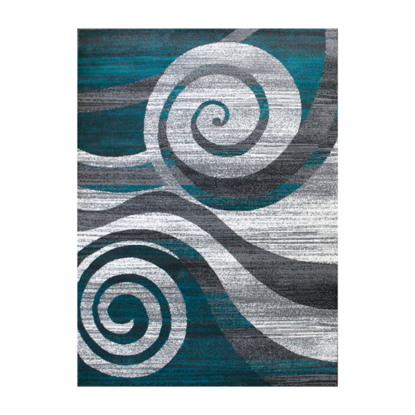 Turquoise,8' x 10' |#| Modern Swirl Design Olefin Area Rug - Turquoise, White, & Gray - 8' x 10'