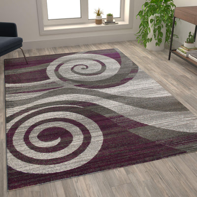 Cirrus Collection Swirl Patterned Olefin Area Rug with Jute Backing for Entryway, Living Room, Bedroom