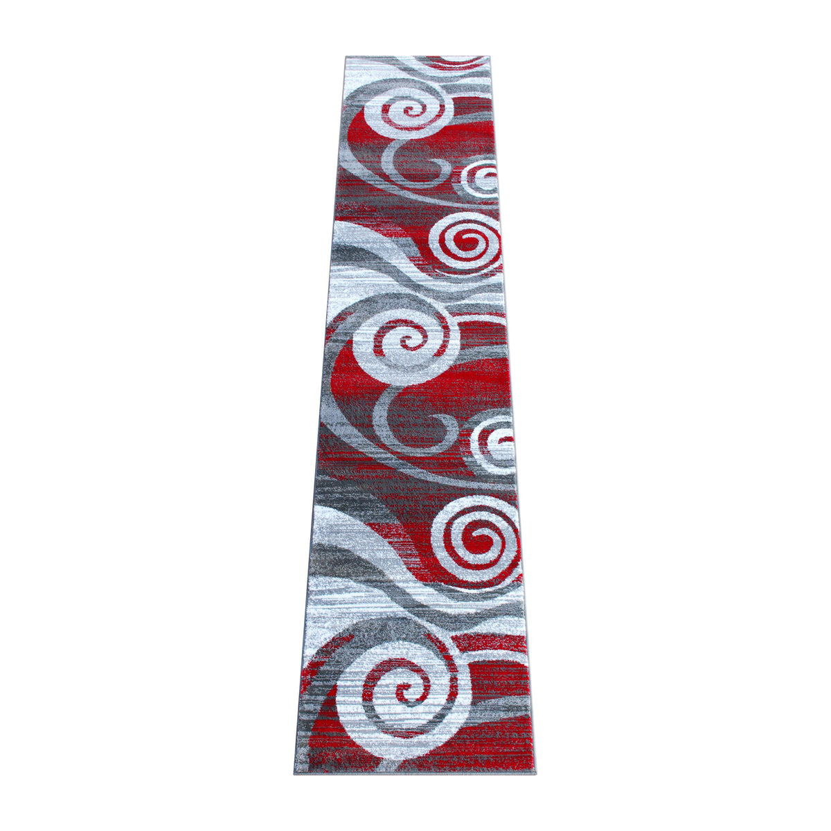 Red,2' x 11' |#| Modern Swirl Design Olefin Area Rug - Red, White, & Gray - 2' x 11'