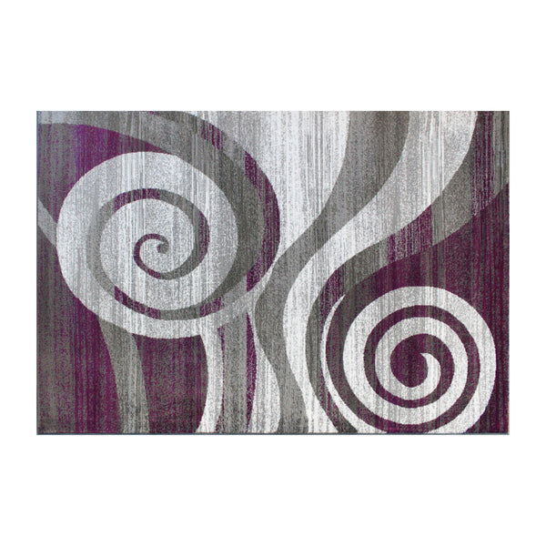 Purple,5' x 7' |#| Modern Swirl Design Olefin Area Rug - Purple, White, & Gray - 5' x 7'