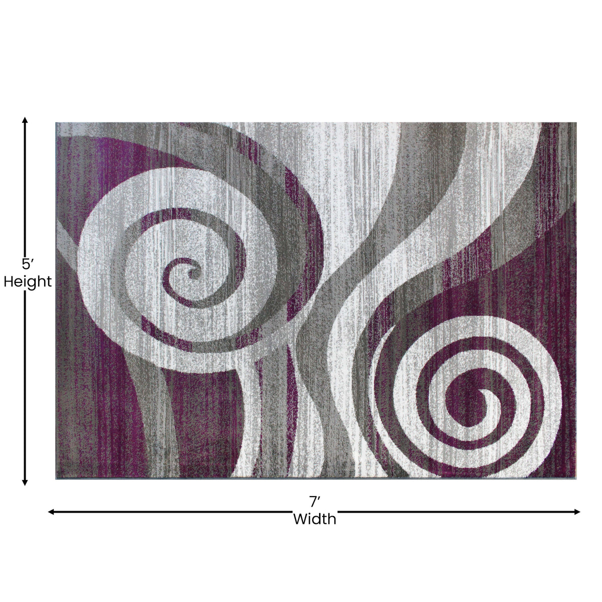 Purple,5' x 7' |#| Modern Swirl Design Olefin Area Rug - Purple, White, & Gray - 5' x 7'