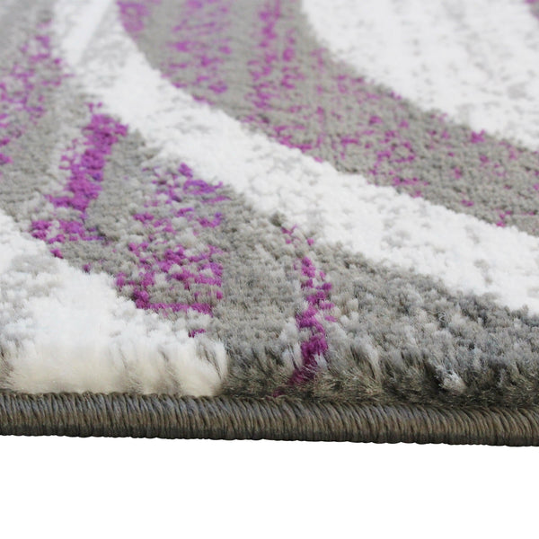 Purple,5' x 7' |#| Modern Swirl Design Olefin Area Rug - Purple, White, & Gray - 5' x 7'