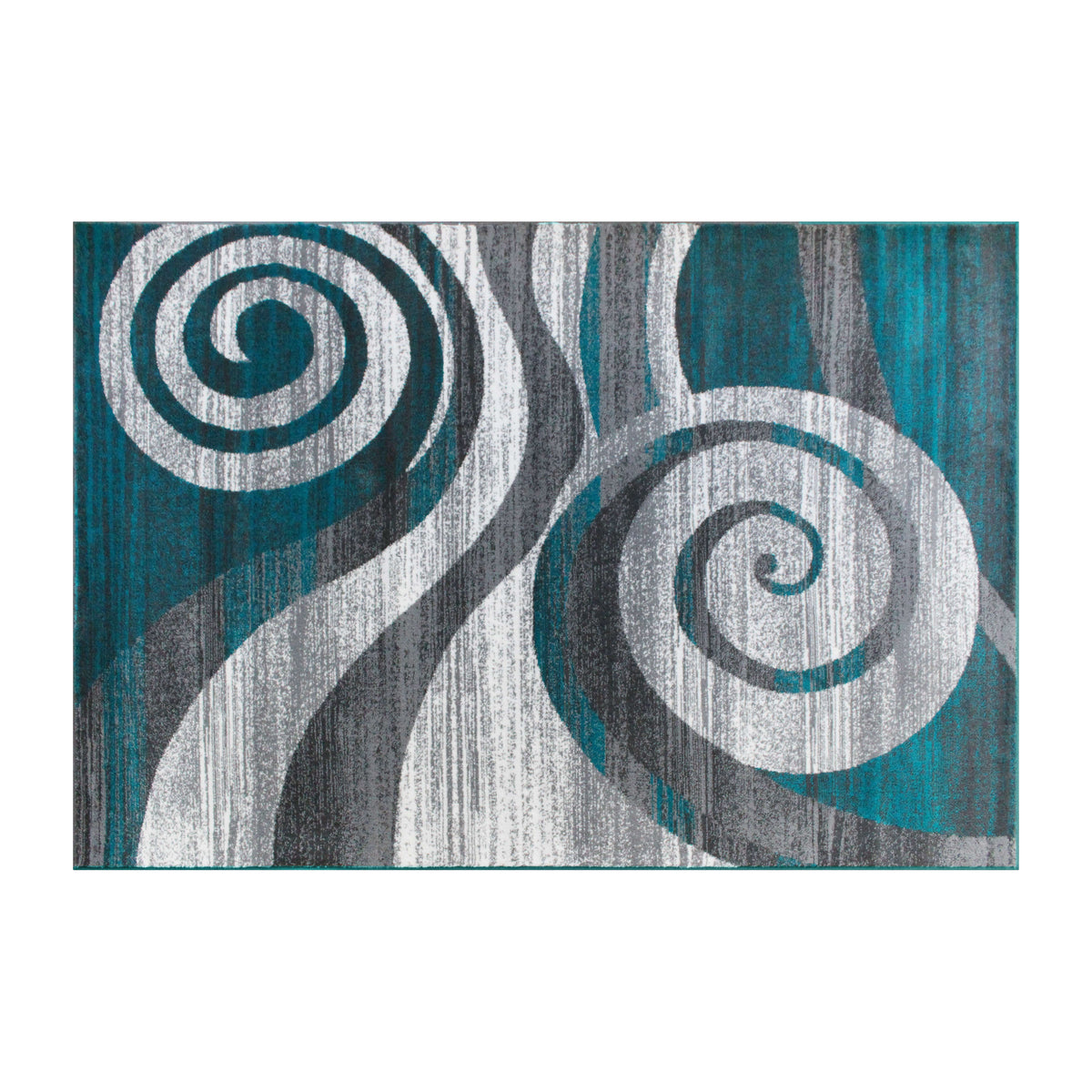 Turquoise,5' x 7' |#| Modern Swirl Design Olefin Area Rug - Turquoise, White, & Gray - 5' x 7'