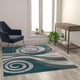 Turquoise,5' x 7' |#| Modern Swirl Design Olefin Area Rug - Turquoise, White, & Gray - 5' x 7'