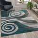 Turquoise,5' x 7' |#| Modern Swirl Design Olefin Area Rug - Turquoise, White, & Gray - 5' x 7'