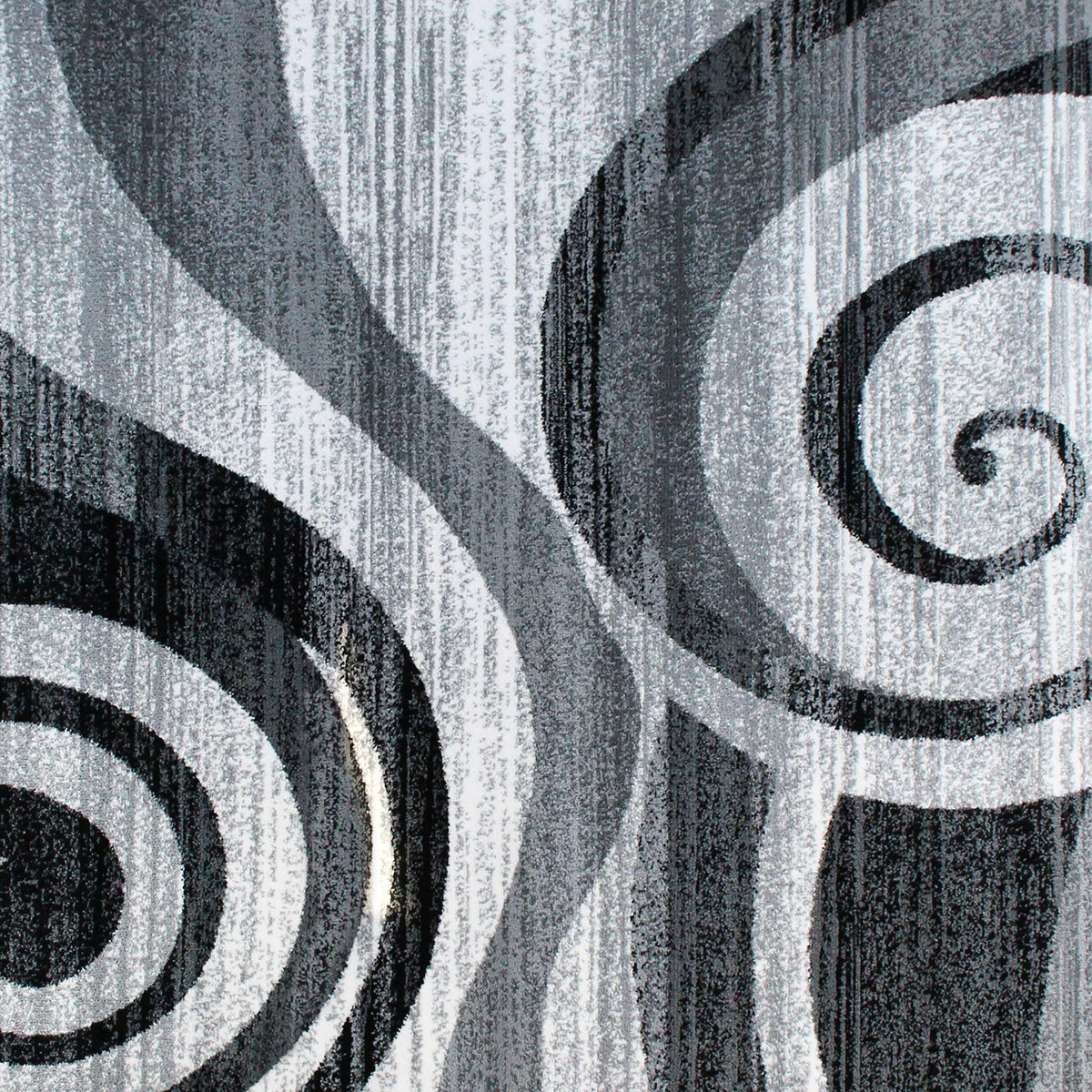 Grey,2' x 7' |#| Modern Swirl Design Olefin Area Rug - Gray, White, & Black - 2' x 7'