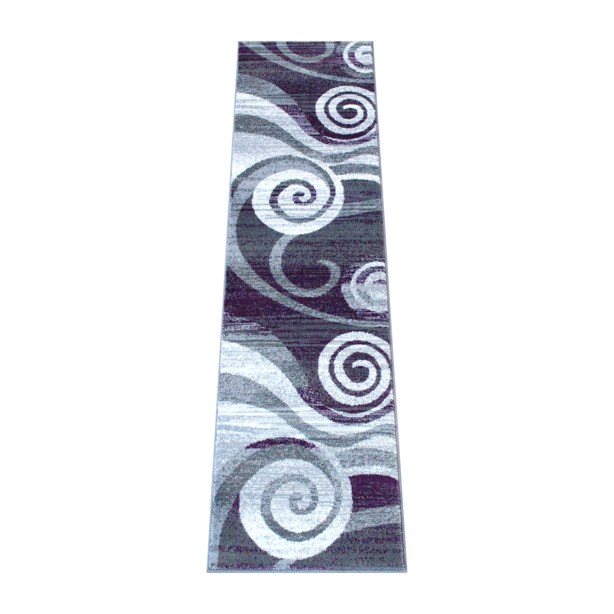 Purple,2' x 7' |#| Modern Swirl Design Olefin Area Rug - Purple, White, & Gray - 2' x 7'