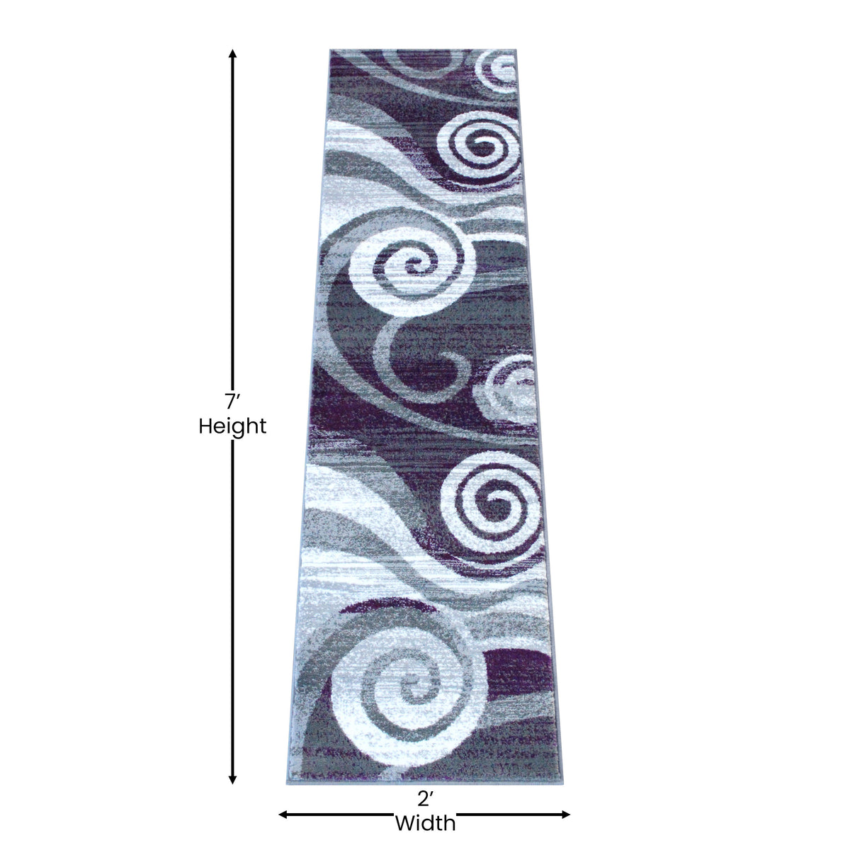 Purple,2' x 7' |#| Modern Swirl Design Olefin Area Rug - Purple, White, & Gray - 2' x 7'