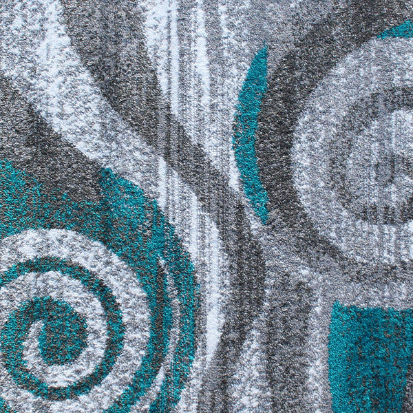 Turquoise,3' x 16' |#| Modern Swirl Design Olefin Area Rug - Turquoise, White, & Gray - 3' x 16'