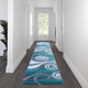 Turquoise,3' x 16' |#| Modern Swirl Design Olefin Area Rug - Turquoise, White, & Gray - 3' x 16'