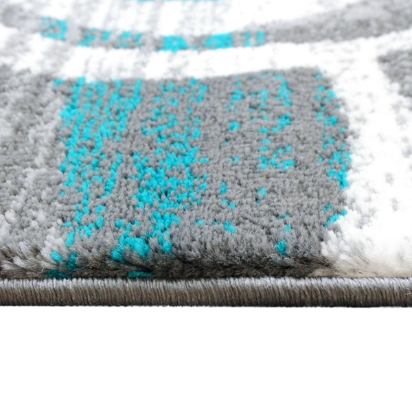 Turquoise,3' x 16' |#| Modern Swirl Design Olefin Area Rug - Turquoise, White, & Gray - 3' x 16'