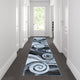 Grey,2' x 11' |#| Modern Swirl Design Olefin Area Rug - Gray, White, & Black - 2' x 11'