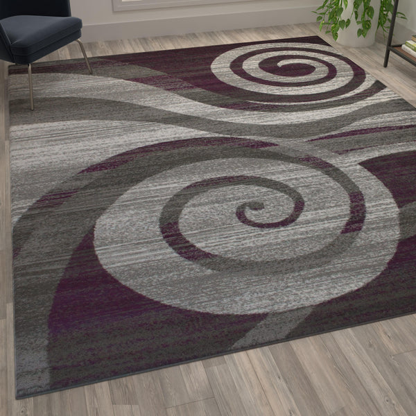 Purple,6' x 9' |#| Modern Swirl Design Olefin Area Rug - Purple, White, & Gray - 6' x 9'