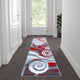 Red,2' x 7' |#| Modern Swirl Design Olefin Area Rug - Red, White, & Gray - 2' x 7'