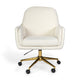 Off White Boucle/Polished Brass Frame |#| Boucle Swivel Home Office Chair with Double Cushions - Off White/Polished Brass