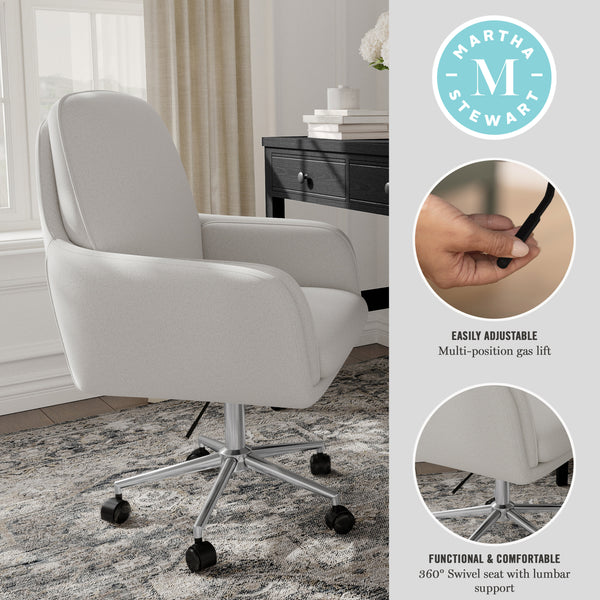 Bedford Gray Fabric/Polished Nickel Frame |#| Fabric Swivel Home Office Chair with Double Cushions - Bedford Gry/Polished Nckl
