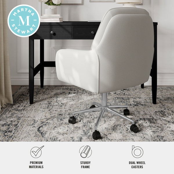 Bedford Gray Fabric/Polished Nickel Frame |#| Fabric Swivel Home Office Chair with Double Cushions - Bedford Gry/Polished Nckl