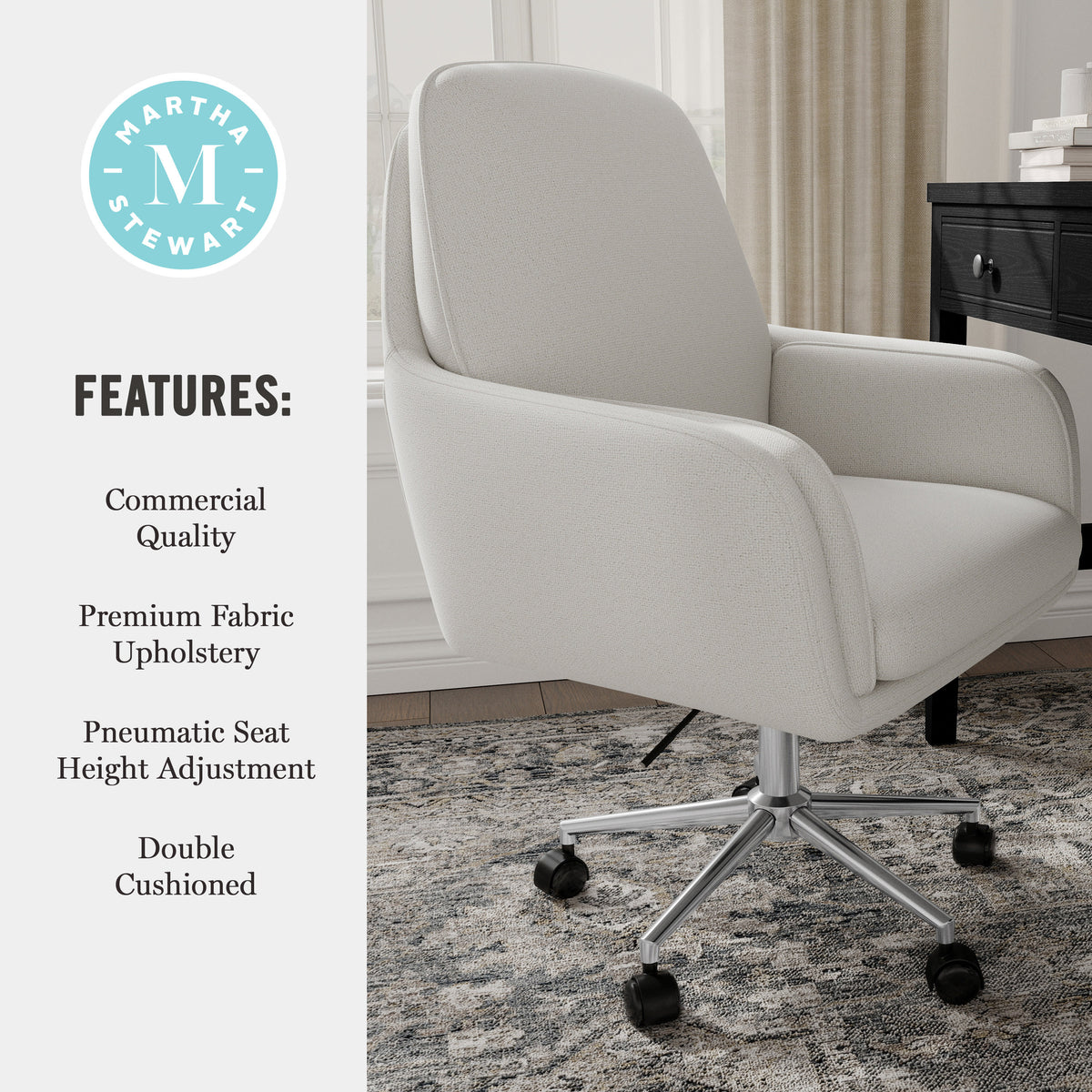 Bedford Gray Fabric/Polished Nickel Frame |#| Fabric Swivel Home Office Chair with Double Cushions - Bedford Gry/Polished Nckl