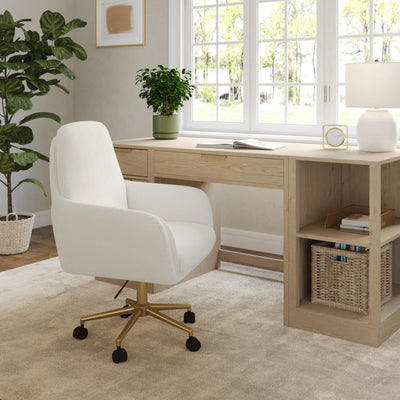 Upholstered Swivel Home Office Chair with Double Cushions - View 2