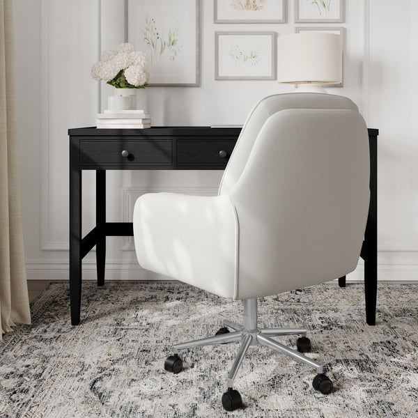 Bedford Gray Fabric/Polished Nickel Frame |#| Fabric Swivel Home Office Chair with Double Cushions - Bedford Gry/Polished Nckl