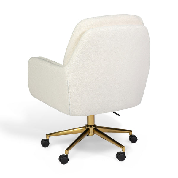 Off White Boucle/Polished Brass Frame |#| Boucle Swivel Home Office Chair with Double Cushions - Off White/Polished Brass