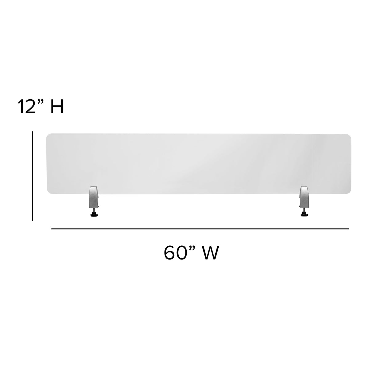 60"L x 12"H |#| Clear Acrylic Desk Partition, 12"H x 60"L (Installation Hardware Included)