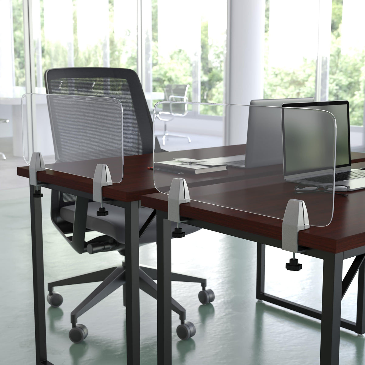 23"L x 12"H |#| Clear Acrylic Desk Partition, 12"H x 23"L (Installation Hardware Included)