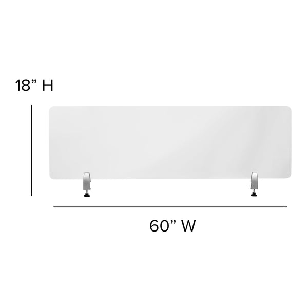 60"L x 18"H |#| Clear Acrylic Desk Partition, 18"H x 60"L (Installation Hardware Included)