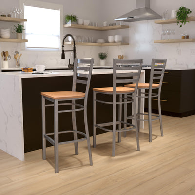 Clear Coated Ladder Back Metal Restaurant Barstool - View 2