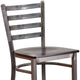 Walnut Wood Seat/Clear Coated Metal Frame |#| Clear Coated Ladder Back Metal Restaurant Barstool - Walnut Wood Seat