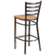 Natural Wood Seat/Clear Coated Metal Frame |#| Clear Coated Ladder Back Metal Restaurant Barstool - Natural Wood Seat